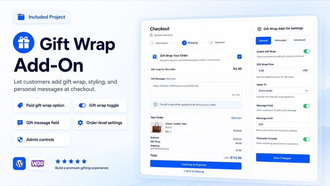 Gift Wrap Add-On — paid gift wrap and message at WooCommerce checkout