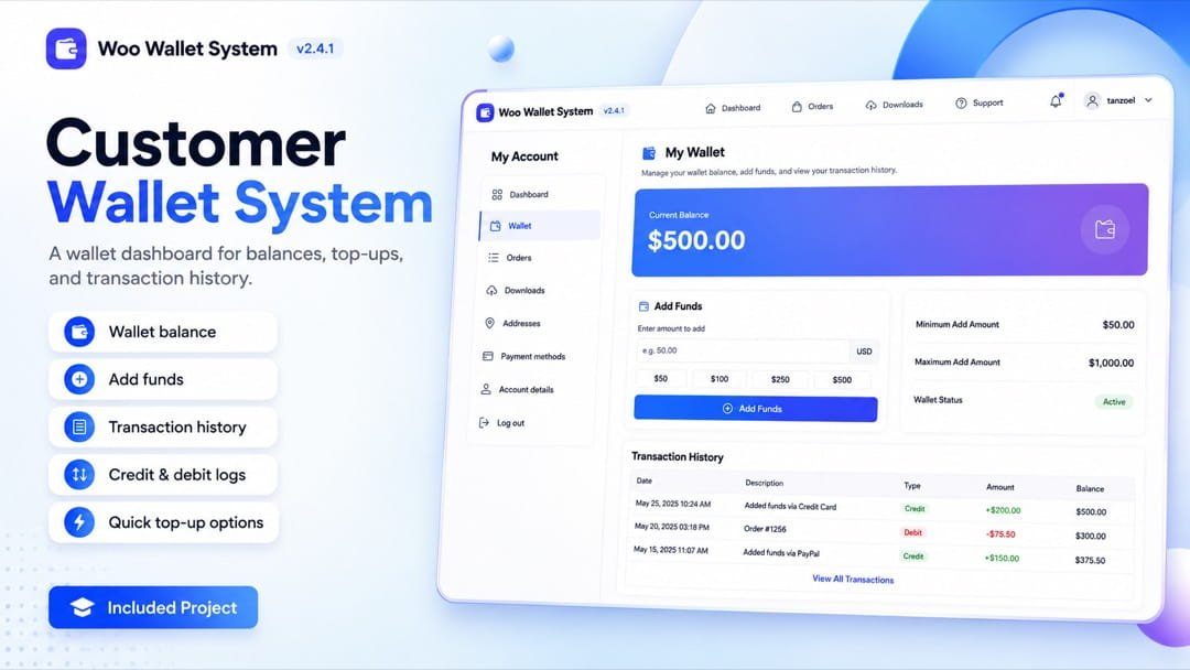 Customer Wallet System — balances, top-ups, and transaction history