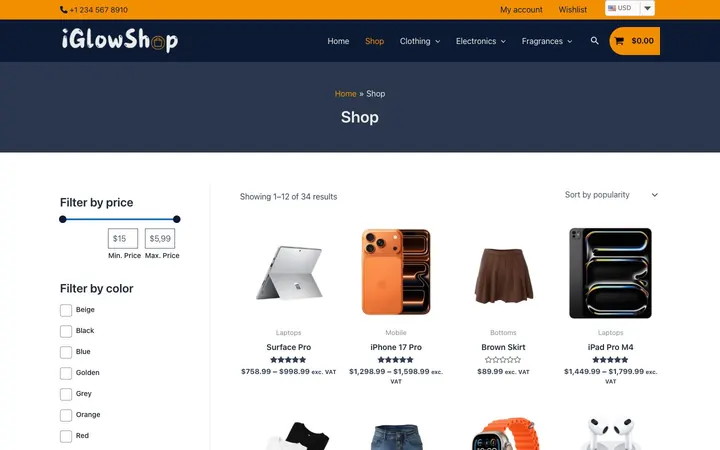 Shop page