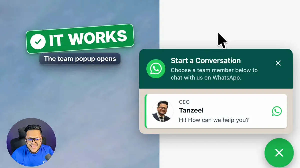 The team chat popup Claude built, working on a live WordPress site