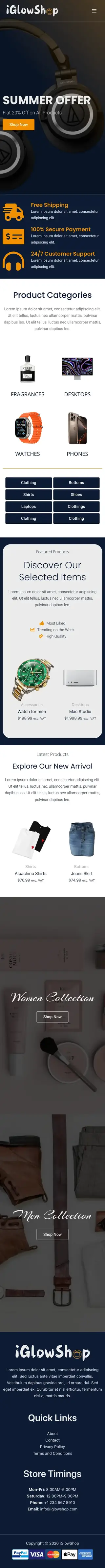 iGlowShop home page on a phone